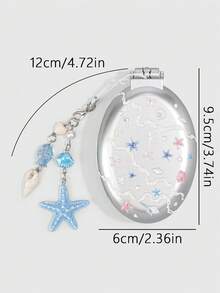 ROMWE Kawaii 1 bộ lược và gương gấp gọn dễ thương, lược đệm khí đi học, lược gương mini di động cho kỳ nghỉ hè, lược và gương di động tự làm với họa tiết sao biển và vỏ sò đại dương, nhẹ nhàng cho du lịch và sử dụng ngoài trời - Nhiều màu A - Xem 2