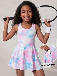 SHEIN 女童扎染针织圆领无袖修身休闲连体裤 - 粉色 - 查看 4