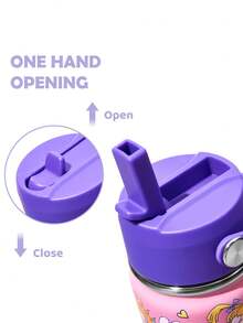 Nick 90s | SHEIN Cốc giữ nhiệt 360 ml họa tiết hoạt hình, có ống hút và nắp chống tràn, thích hợp cho du lịch, tham quan và đi học. - Hồng - Xem 3