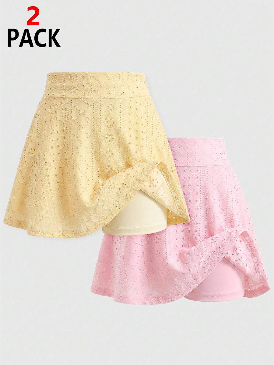SHEIN 女童休闲百搭运动、瑜伽、芭蕾舞、学校紧身裤短裤裙,春夏款 - 粉色 - 查看 1