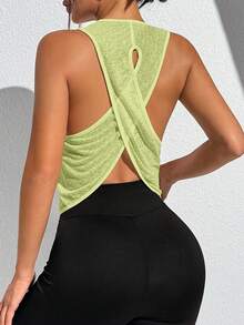 Easithlete Criss-Cross Back Design Sports Tank Top - Mint Green - View 5