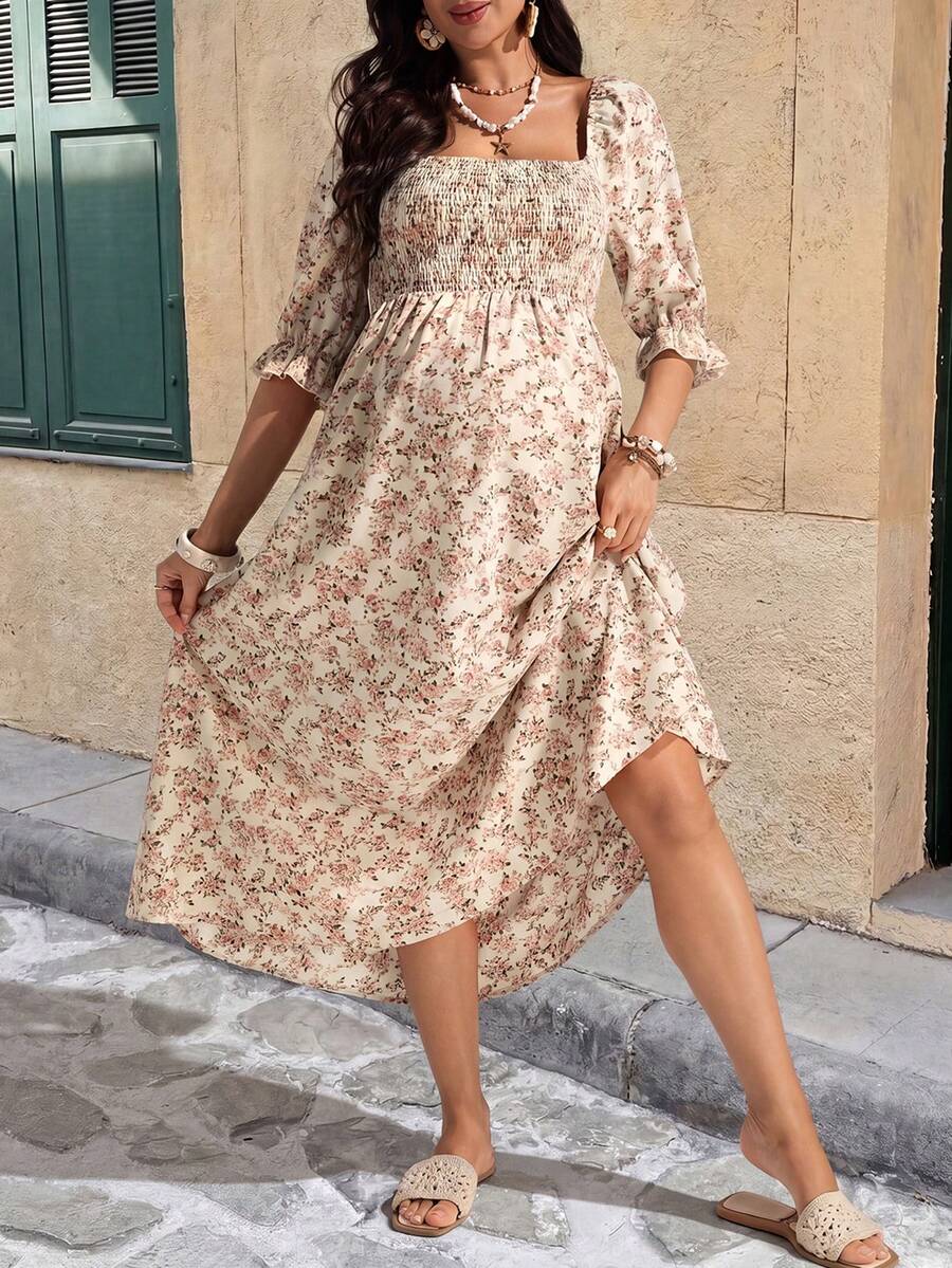 SHEIN Váy bầu cho con bú họa tiết hoa nhí duyên dáng và thanh lịch - Nhiều màu - Xem 1