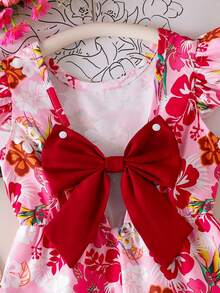 Filles (Petit) Combinaison courte à imprimé floral tout-sur-tout avec garniture en dentelle, vêtements pour enfants élégants et confortables, combinaison sans manches à la mode pour l'été - Multicolore - Voir 9