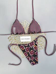 SHEIN Swim Mod Bộ bikini hai mảnh kiểu dáng tối giản mùa Xuân/Hè 2026, họa tiết hoa tím, có đệm mút, thích hợp cho phụ nữ ngực nhỏ. - Nhiều màu - Xem 2