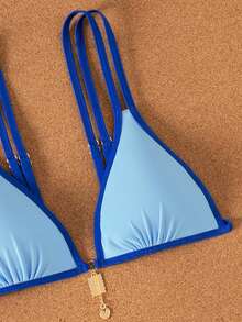 Swim Mod Conjunto de bikini de tirantes finos con ribete de contraste para mujer - Multicolor - Ver 7