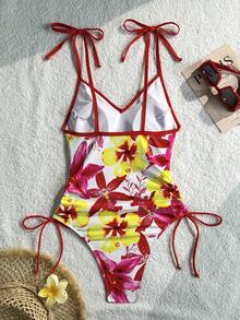 Swim Vcay Áo tắm liền thân nữ họa tiết ngẫu nhiên, dây mảnh, thắt dây rút, xếp ly, thích hợp cho mùa xuân/hè. - Nhiều màu - Xem 3