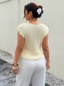 Firerie 大码女式3D立体花卉装饰休闲百搭日常针织上衣 - 鵝黃色 - 查看 3