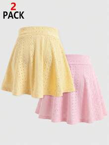 SHEIN 女童休闲百搭运动、瑜伽、芭蕾舞、学校紧身裤短裤裙，春夏款 - 粉色 - 查看 2