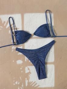 Swim Chiccia Bikini de dos piezas de tela especial azul marino casual de vacaciones para mujer - Azul Marino - Ver 8