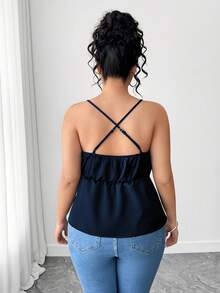 SHEIN Elenzya 大码女式夏季V领收腰吊带西装外套，性感V领露脐上衣，时尚V领双排扣收腰修身吊带西装外套，适合正式场合、鸡尾酒会或夜店穿着。 - 藍色 - 查看 2