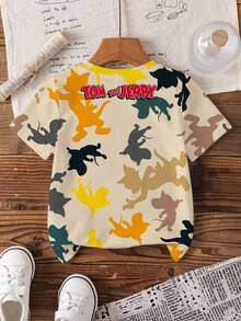 TOM & JERRY X SHEIN Baby Boy Cartoon Print Short Sleeve Top - White - View 2