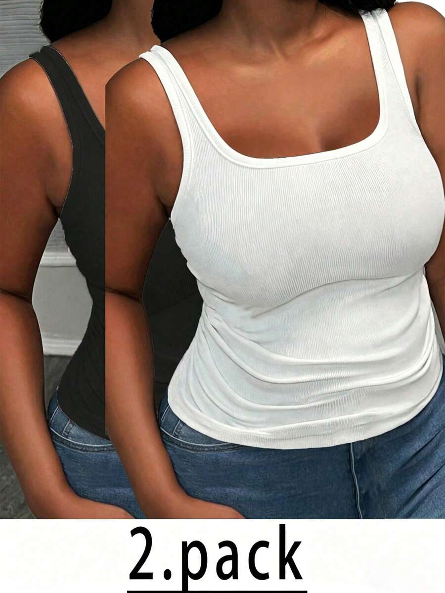 SHEIN Slayr Bộ 2 áo hai dây dày dặn, mềm mại, cỡ lớn, thích hợp cho mùa xuân và mùa hè. - Nhiều màu - Xem 1