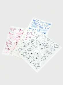 4 pegatinas de diamantes azules y rosas con forma de lazo, estrella, mariposa y cruz para decoración de cuadernos y rostro con brillo - 4 azul y rosa. - Ver 4