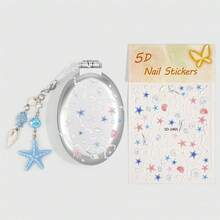 ROMWE Kawaii 1 bộ lược và gương gấp gọn dễ thương, lược đệm khí đi học, lược gương mini di động cho kỳ nghỉ hè, lược và gương di động tự làm với họa tiết sao biển và vỏ sò đại dương, nhẹ nhàng cho du lịch và sử dụng ngoài trời - Nhiều màu A - Xem 9