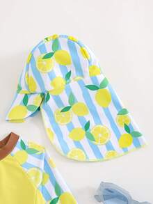 Cozy Pixies 男婴夏季假日拼布条纹柠檬印花泳衣套装 - 黃色 - 查看 5