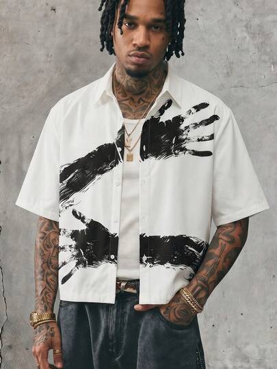GENTILAND Men's Casual Arm Print Short Sleeve Shirt, Summer Shirts For Men Graphic Graphic Short Sleeve Shirt Men Customized Shirt Men S Shirts Short Sleeve Graffiti Shirt