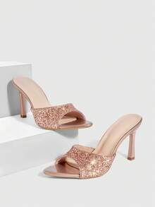 CUCCOO SZL Women Shoes Spring And Summer New Champagne Glitter One Piece Peep Toe Women's High Heel Sandals Slippers Fashion Comfortable Versatile Sexy Party Women's Sandals Peep Toe Sandals Prom Heels Summer Shoes - Gretel Champagne - View 2