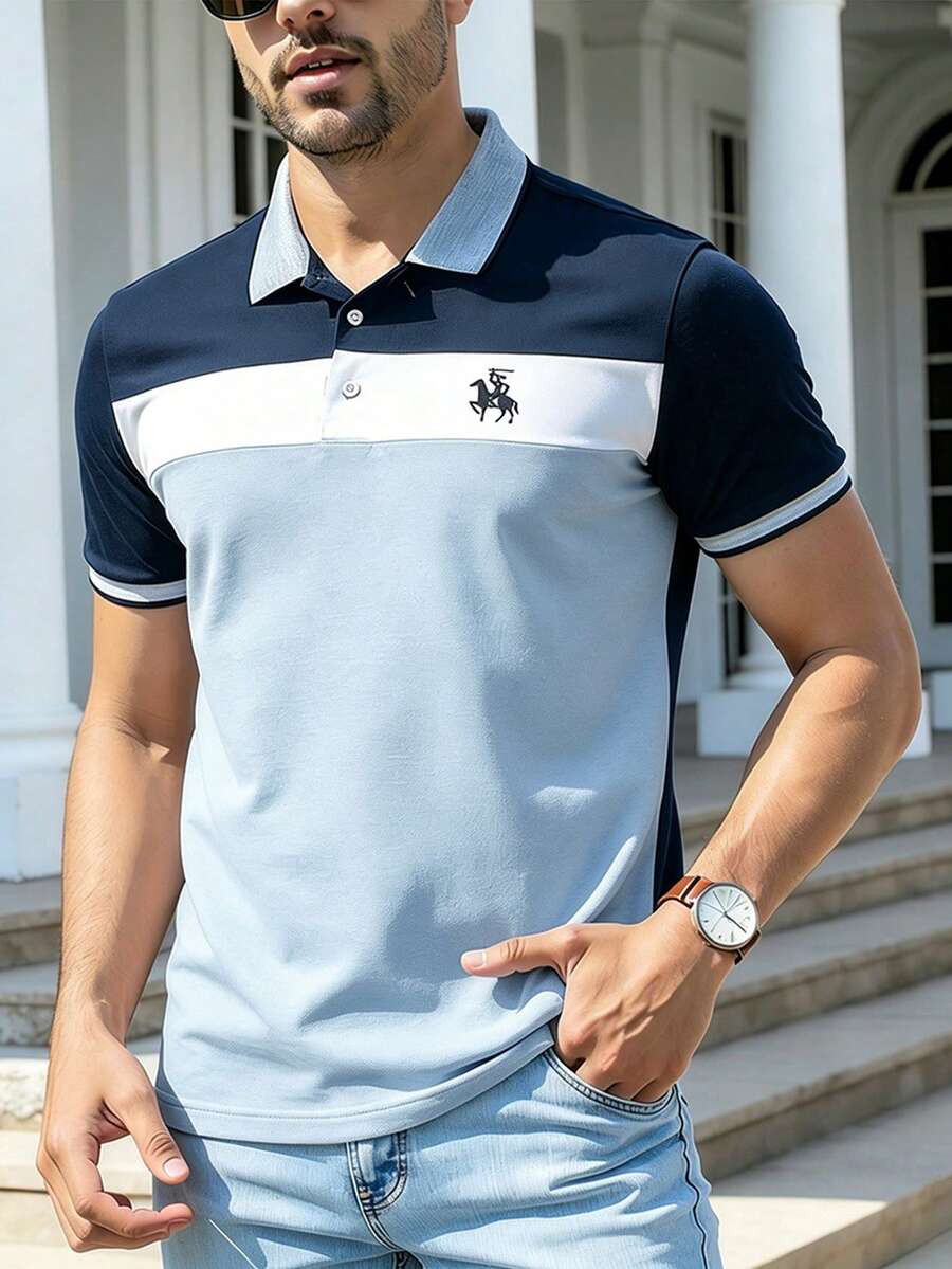 Calvornis Kemeja Polo Pria Lengan Pendek Kasual Serbaguna Motif Ksatria, Cocok untuk Perjalanan dan Acara Formal. - MultiWarna - View 1