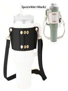 1/2pcs,PU Water Bottle Bag ,Portable Water Bottle Holder 40oz Accessories ,PU Water Bottle Bag Carrier Adjustable Strap Bottle Sling Holder Cup Accessories,(Black/White/Pink/Dark Red),As A Gift - Multicolor - View 15