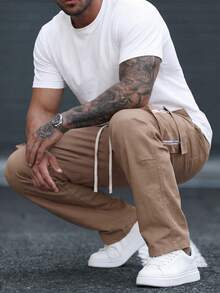 Manfinity CasualCool 1 chiếc quần tây nam dáng suông, màu be, chất liệu vải chéo kỵ binh, thời trang và thoải mái, đa năng cho công sở, quà tặng cho bạn trai/chồng/kỷ niệm. - Lạc đà - Xem 3