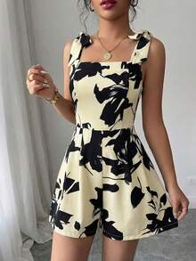 Elenzga Bộ jumpsuit nữ in họa tiết đen trắng, thiết kế thanh lịch, thích hợp cho Ngày Valentine, Lễ Phục Sinh, Ngày Lao động, Sinh nhật, Hẹn hò, Tiệc tùng, Các dịp trang trọng, trang phục giáo viên, du lịch, mùa xuân và mùa hè. - Màu be - Xem 4