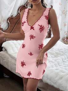 CottageSlumber Women's Floral Print V-Neck Ruffle Trim Bow Decor Nightgown - Multicolor - View 7