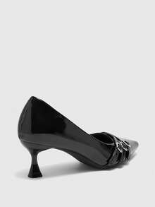 CUCCOO BIZCHIC 女鞋 女士尖头小猫跟鞋，黑色多条纹交叉低鞋面，日常通勤百搭工作休闲一脚蹬女式高跟鞋 - 黑色 - 查看 8