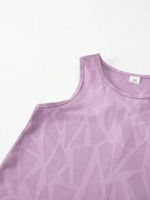 Tween Girls' Purple Summer Athletic Modest Gym Sports Shorts Set,Geometric Print Mesh Tank Top With Cutout High-Waisted Shorts,Yoga Running Track Suit - Purple - View 5