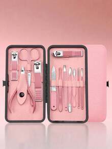 Professional Manicure Care Set, Women's Personal Care Set, Foot Care Set With Ear Wax Cleaning Tool, Nail Clippers, Manicure Tools, Unisex Travel Bag, Gift For Friends And Parents - Black and Pink - View 12