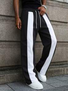 Manfinity EMRG Men's Knit Casual Straight Leg Color Block Pants - Black - View 6