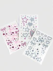 4 pegatinas de diamantes azules y rosas con forma de lazo, estrella, mariposa y cruz para decoración de cuadernos y rostro con brillo - 4 azul y rosa. - Ver 5