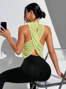 Easithlete Criss-Cross Back Design Sports Tank Top - Mint Green - View 3
