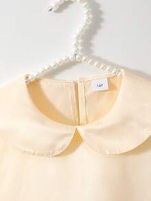 Elladie kids 1pc Girls' Sweet Peter Pan Collar Bow Splice Mesh Sleeveless A-Line Dress, Suitable For Daily Gatherings, Festivals And Celebrations, Princess Dress - Apricot - View 7