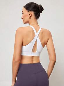 Activina Women's Solid Color Twist Pleated Racerback Casual Daily Sports Bra - White - View 2