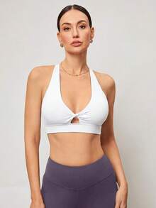 Activina Women's Solid Color Twist Pleated Racerback Casual Daily Sports Bra - White - View 4