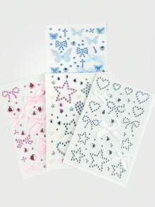 4 pegatinas de diamantes azules y rosas con forma de lazo, estrella, mariposa y cruz para decoración de cuadernos y rostro con brillo - 4 azul y rosa. - Ver 1