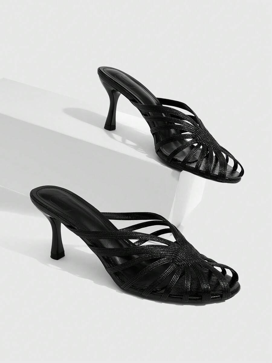 CUCCOO SZL Women's Round Toe Stiletto Black Stripe Stitching High Heel Sandals Fashionable Elegance Sexy Party Women's Sandals Women's Shoes - Burst 918 Black 1 - View 1