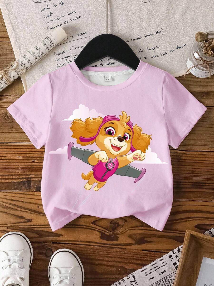 SHEIN | PAW Patrol 女童休闲卡通印花T恤,夏季 - 白色 - 查看 1