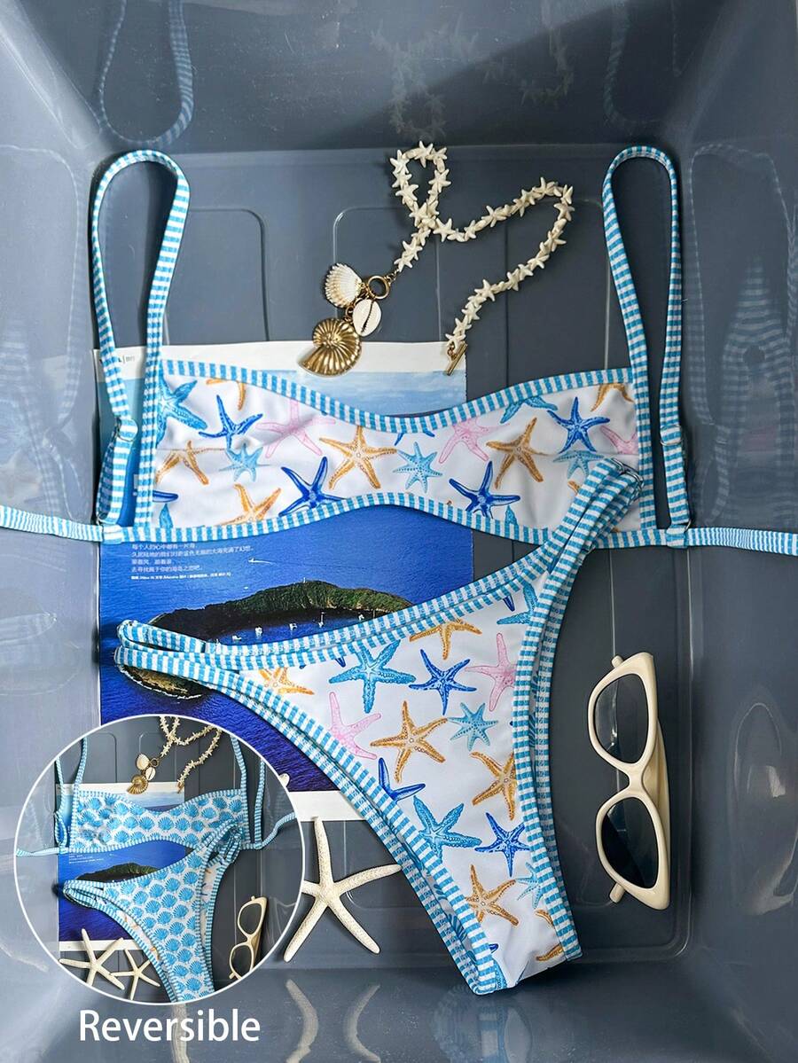 Swim Mod Đầm đi biển nữ, có thể mặc hai mặt, nhiều kiểu phối đồ, họa tiết hoa Chinoiserie màu xanh dương, phong cách Bohemian cổ điển, thời trang thường ngày, gợi cảm, ngọt ngào, dễ thương, bộ đồ bơi nữ, bikini siêu nhỏ - Nhiều màu - Xem 1