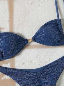 Swim Chiccia Bikini de dos piezas de tela especial azul marino casual de vacaciones para mujer - Azul Marino - Ver 6