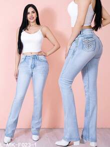 Ticali Pantalón Acampanado, con Ajuste Moldeador Con Bordado Artístico en Bolsillos. LMKF022guion1/LMKF023guion1/ LMKF82009guion1 - Azul Cielo LMKF023guion1 - Ver 9