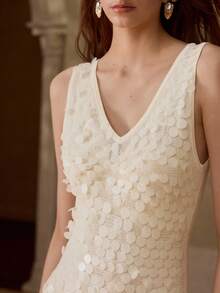 MOTF PREMIUM EMBELLISHED SEQUIN HIGH-END LUXURY ELEGANT WAIST SWEATER DRESS - Apricot - View 2