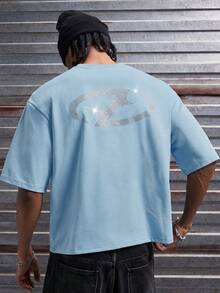 AXEPEAK Men's Rhinestone Design Round Neck Casual Short Sleeve T-Shirt - Baby Blue - View 5