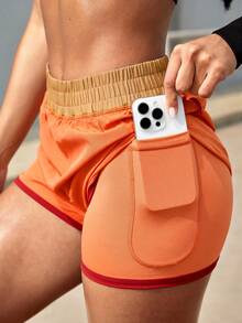 Powerista Conjunto deportivo de top corto y shorts de color contrastante para mujer - Amarillo - Ver 5