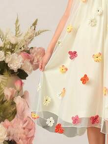 SHEIN 女童无袖 3D 花卉派对连衣裙，适合派对和节日，夏季 - 彩色 - 查看 4