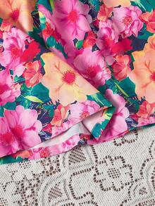 SHEIN Tween Girls' Vacation Casual Floral Print Shirt And Shorts 2 Pieces Set - Multicolor - View 4
