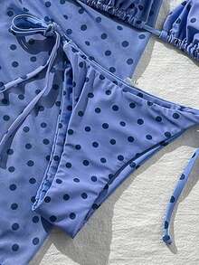 Swim Mod 3件套女士随机印花吊带沙滩裙，系带复古度假比基尼泳装套装，适合度假邮轮旅行沙滩日光浴，含罩衫，比基尼罩衫套装，女士比基尼套装 - 彩色 - 查看 4