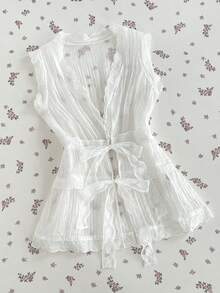 Elamini Women's Floral Patchwork Waist Cinched Low-Cut Solid Color Camisole - White - View 1