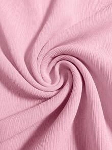 SHEIN Franclia Áo sơ mi nữ thanh lịch màu hồng nhạt chất liệu chiffon nhăn, cổ trắng, tay ngắn, dáng rộng. - Màu Hồng baby - Xem 5