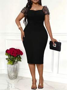 Villa Velisse Plus Size Women Elegant Party Fitted Dress - Black - View 5